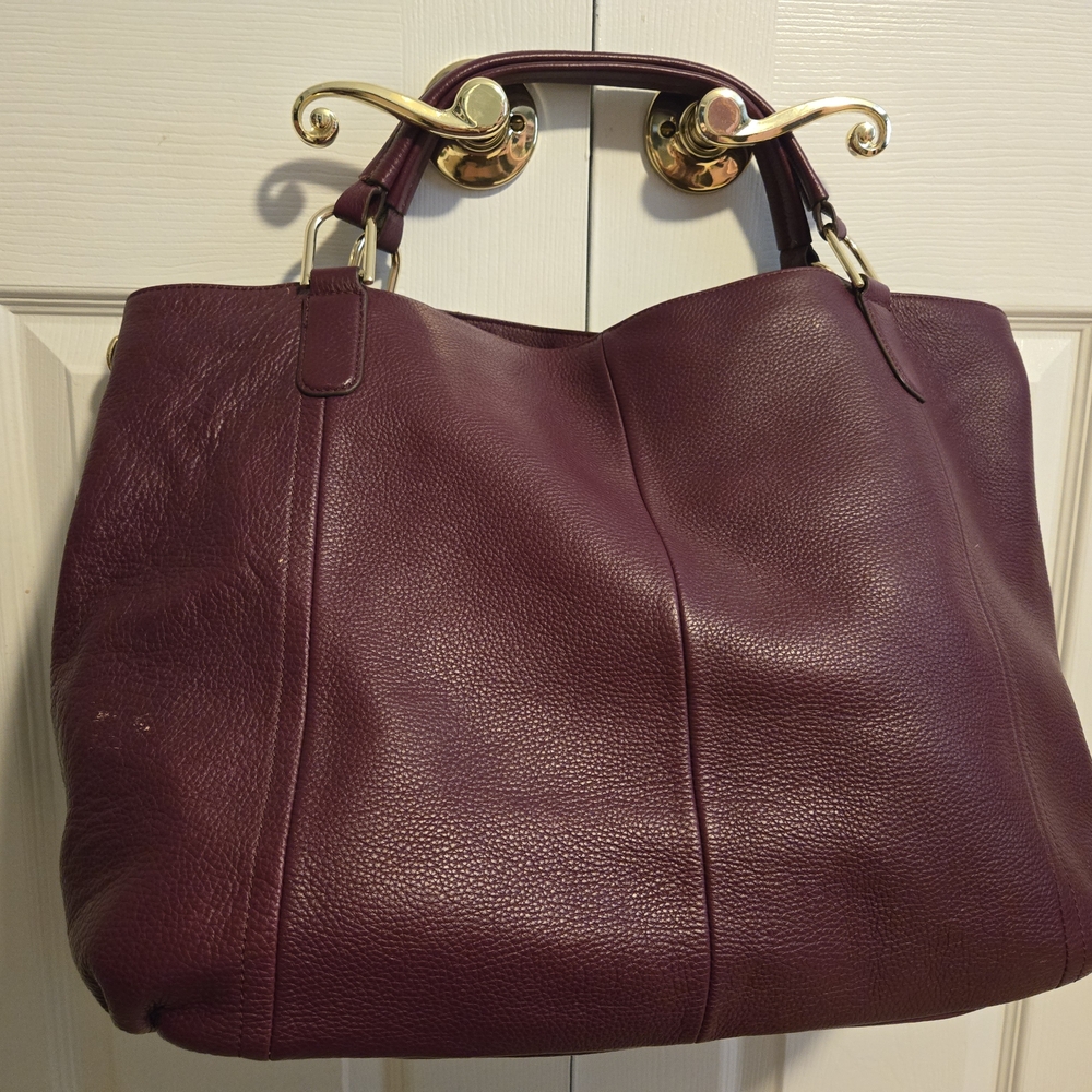 ❤️👜❤️G.I.L.I. Roma Large Pebbled Leather Tote in Deep Plum❤️👜❤️ - Picture 2 of 16